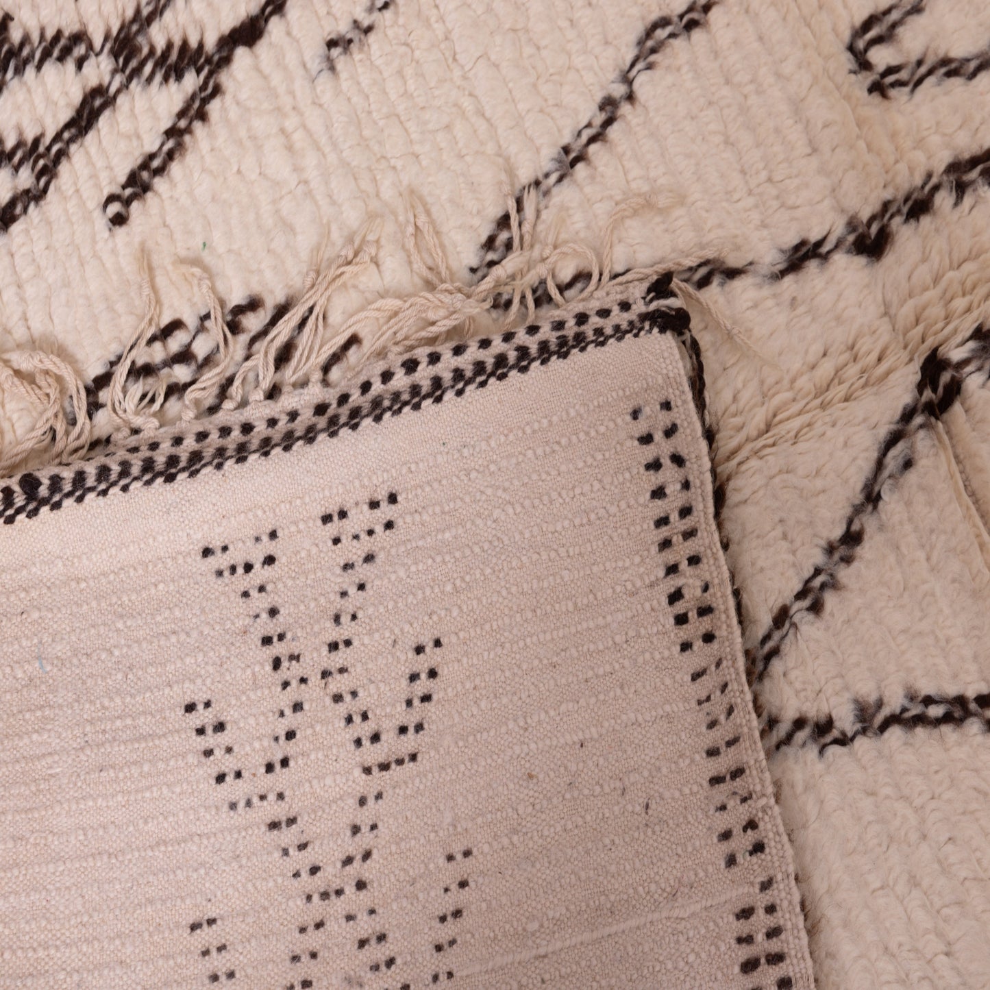 Minimalist Vintage Beni Ourain Runner -Tribal Monochrome Wool Rug from the Atlas Mountains