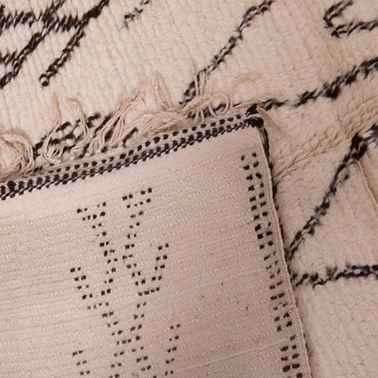 Minimalist Vintage Beni Ourain Runner -Tribal Monochrome Wool Rug from the Atlas Mountains