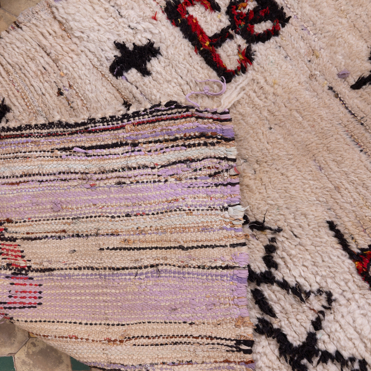 Vintage Azilal Rug with Tribal Symbols - Handmade Moroccan Wool Rug - Small Cream Berber Carpet