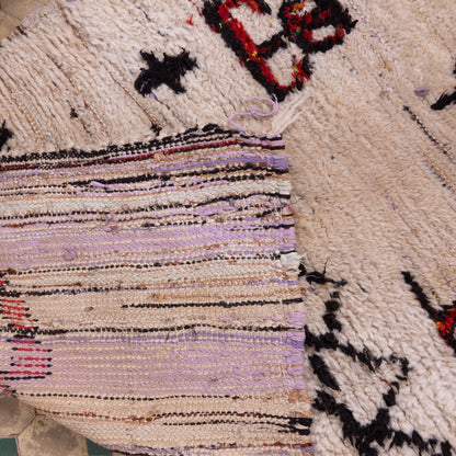 Vintage Azilal Rug with Tribal Symbols - Handmade Moroccan Wool Rug - Small Cream Berber Carpet