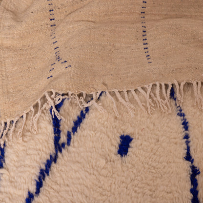 Minimalist Azilal Rug in Blue - Handwoven Moroccan Wool & Cotton Carpet - Boho Modern Tribal Wall Hanging or Mat