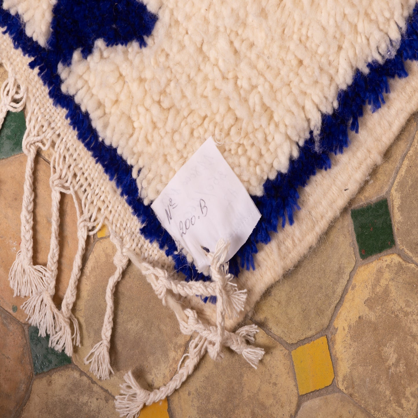 Small Blue Azilal Rug - Handmade Moroccan Wool & Cotton Berber Carpet - Geometric Boho Wall Hanging or Floor Mat