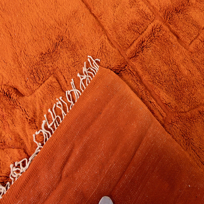 Handwoven Moroccan Mrirt Rug – Luxurious High-Pile Wool Berber Carpet in Terracotta Orange with Geometric Design