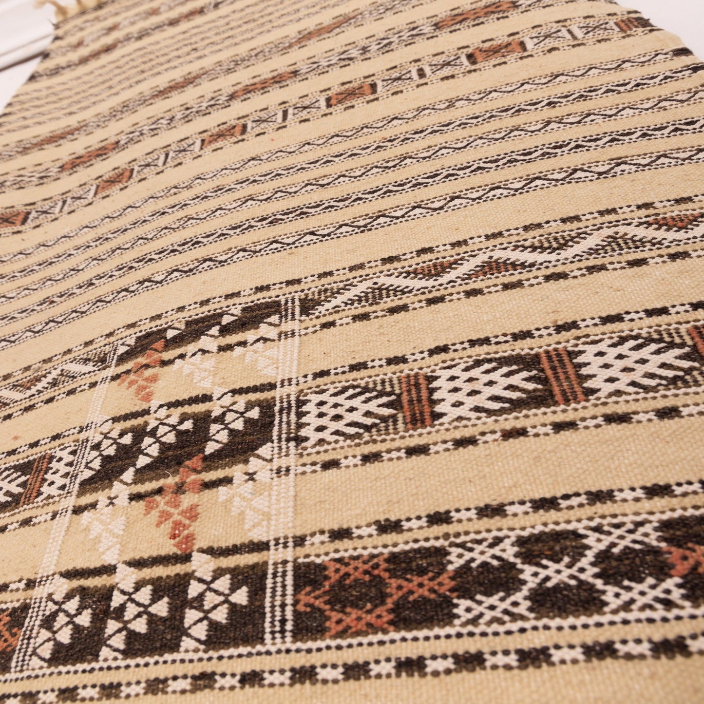 Handwoven Neutral Moroccan Runner Rug - 100% Wool