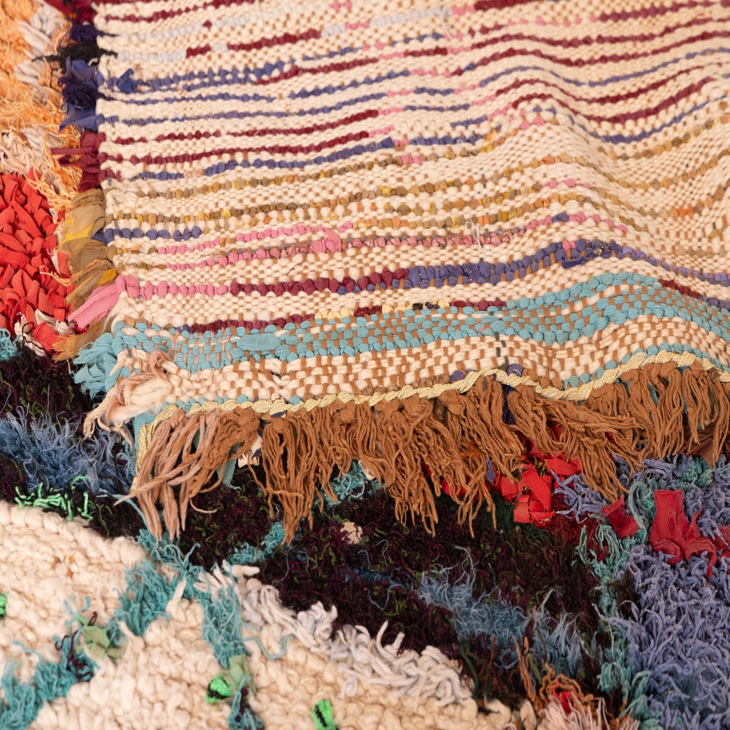 Vintage Moroccan Boucherouite Rug – Handwoven Bohemian Berber Carpet with Bold Geometric Patterns