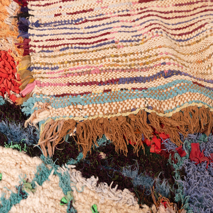 Vintage Moroccan Boucherouite Rug – Handwoven Bohemian Berber Carpet with Bold Geometric Patterns