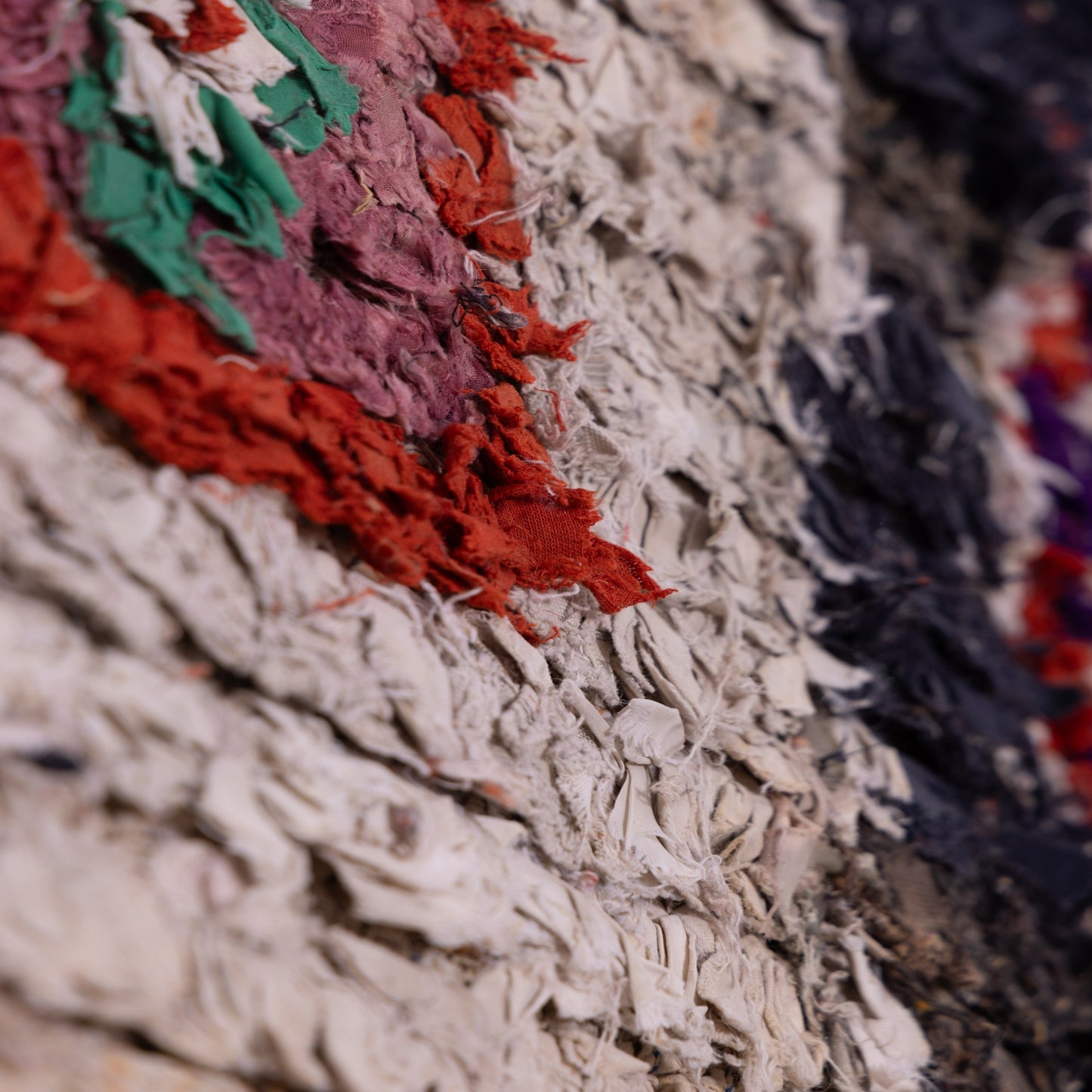 Vintage Moroccan Boucherouite Rug – Geometric Tribal Berber Carpet – Handwoven Shaggy Boho Rug