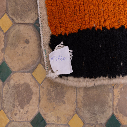 Minimalist Boujad Rug – New Moroccan Wool Rug – Burnt Orange & Black Tribal Figures – Handwoven Berber Wall Art or Floor Accent