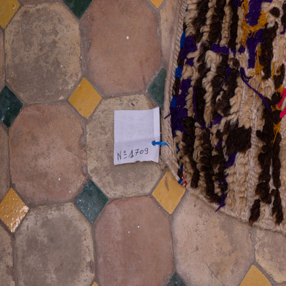Vintage Moroccan Azilal Rug - Abstract Linear Pattern with Tribal Accents - 100% Wool Handwoven Art