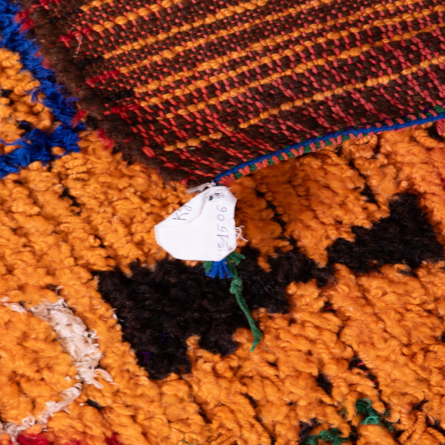 Vintage Orange Azilal Rug - Moroccan Berber Wool Carpet - Bold Tribal Pattern in Red, Green, and Black