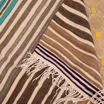 Vintage Moroccan Striped Wool Blanket | Handwoven Berber Textile | Authentic Nomadic Kilim ; 5,91 ft /3,94 ft