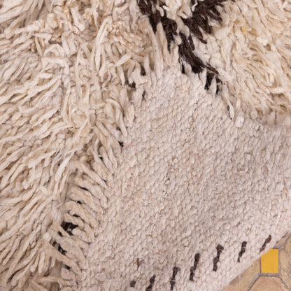 Mini Azilal Wool Rug - Cream Moroccan Berber Shag with Diamond Motif - Small Handmade Vintage Rug