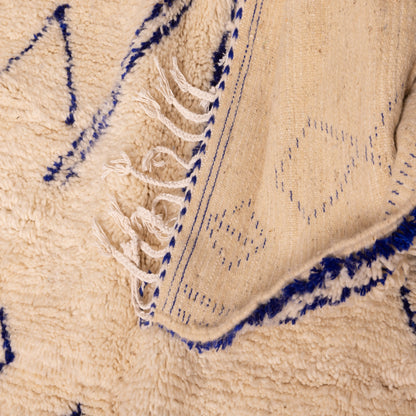 Blue & Cream Azilal Rug - 80% Wool 20% Cotton Moroccan Handmade - Minimalist Berber Tribal Carpet