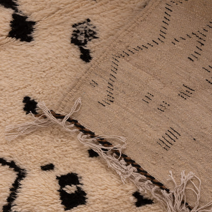 Tribal Black & White Moroccan Wool Rug - Handmade Berber Azilal Wall Hanging - Minimalist Ethnic Runner