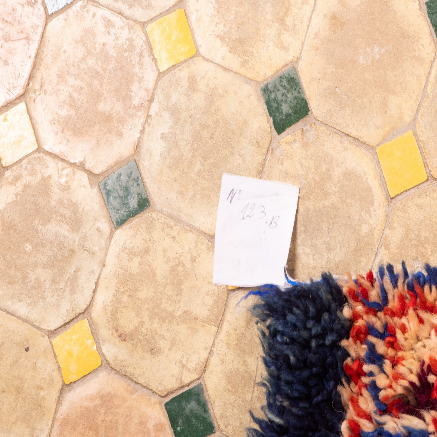 Vintage Moroccan Geometric Runner Rug - Bold Blue, Red & Cream Diamond Pattern - Handwoven Wool - 80% Wool 20% Cotton