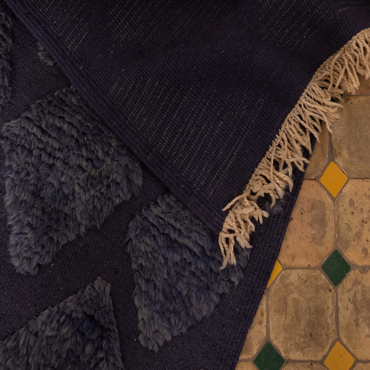 Moroccan Corridor Rug - Handwoven Runner - Dark Blue & Charcoal - Modern Berber Motif