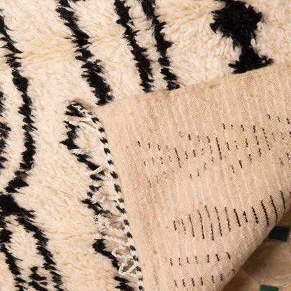New Azilal Wool and Cotton Rug - Abstract Black Berber Symbols on Cream - Handmade Moroccan Modern Tribal Decor