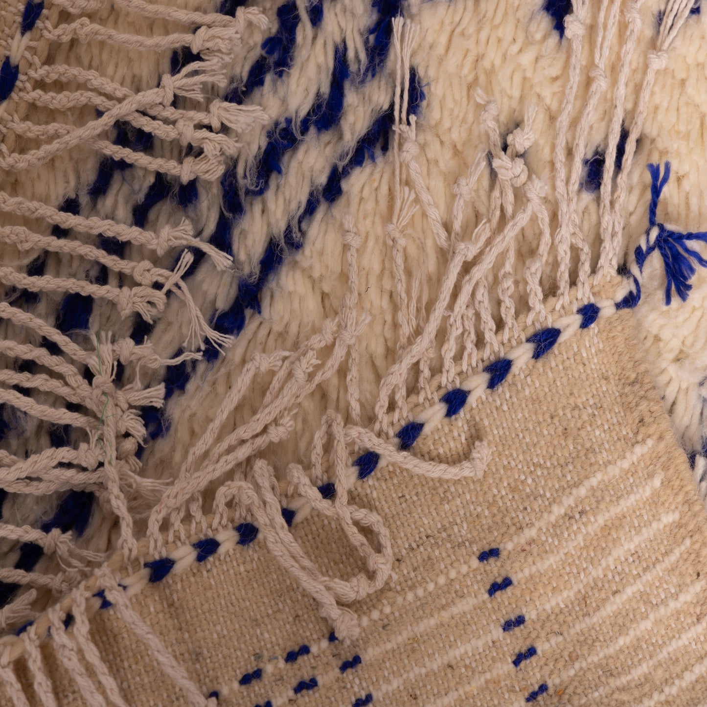 Modern Blue & Cream Azilal Rug - Geometric Tribal Art - Moroccan Handmade Wool & Cotton - Small Berber Wall or Floor Rug