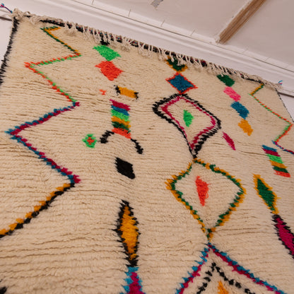 Playful Azilal Rug - Moroccan Handwoven Wool & Cotton Carpet - Bright Geometric Tribal Design - Boho Wall or Floor Decor
