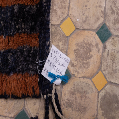 Handmade Mrirt Rug – 100% Wool Moroccan Berber Carpet – Black & Earthy Tones Abstract Wool Rug – Luxury Modern & Boho Home Decor