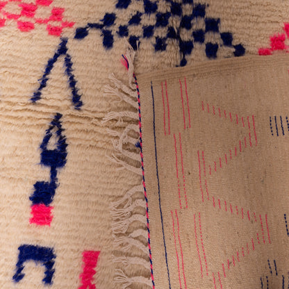 Modern Azilal Rug - Neon Pink & Indigo Tribal Pattern - Moroccan Handwoven Carpet - 80% Wool 20% Cotton - Boho Wall Hanging or Floor Art