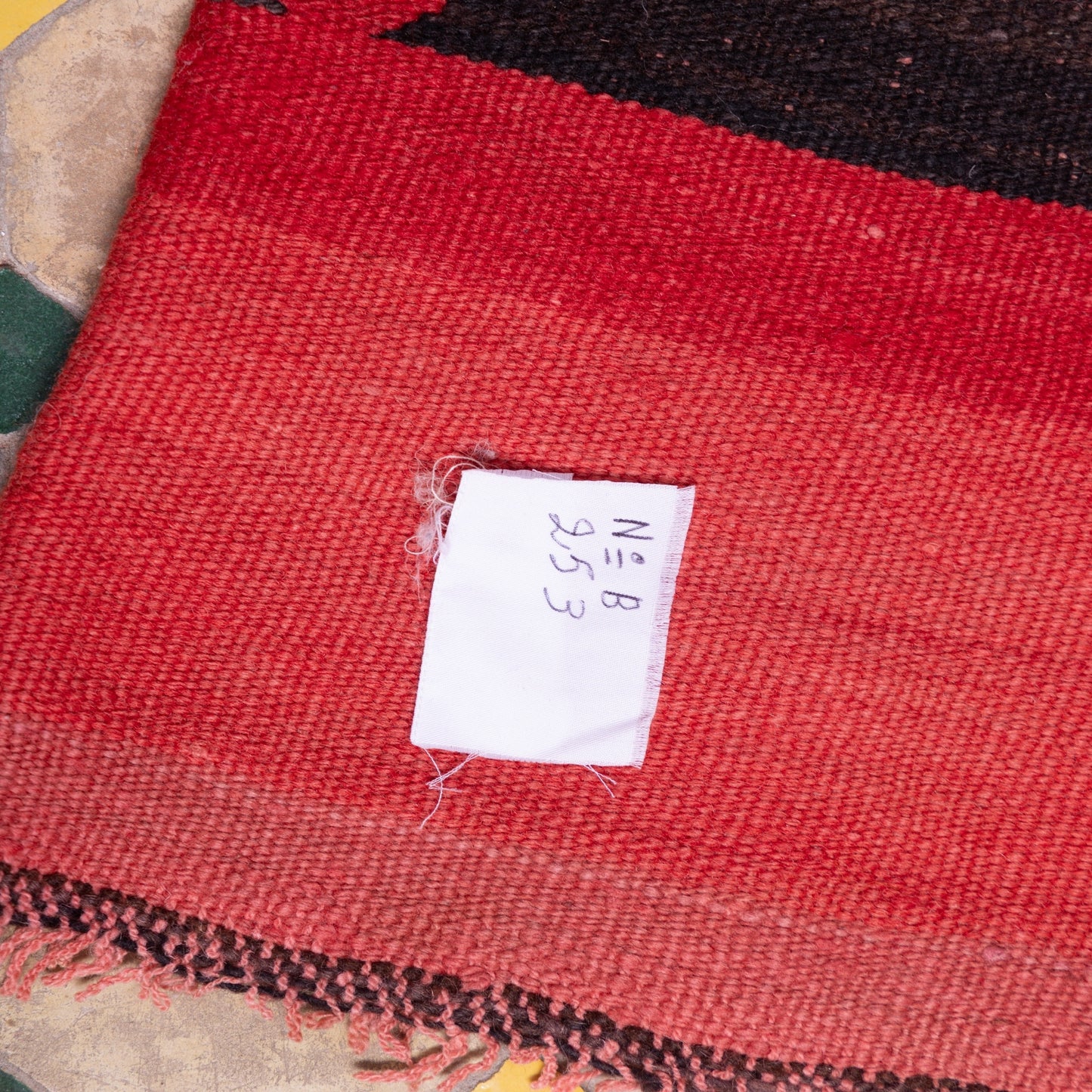 Vintage Moroccan Bjaad Rug – Handwoven Flatweave Kilim in Red & Black Tribal Design – Authentic Berber Wool Carpet