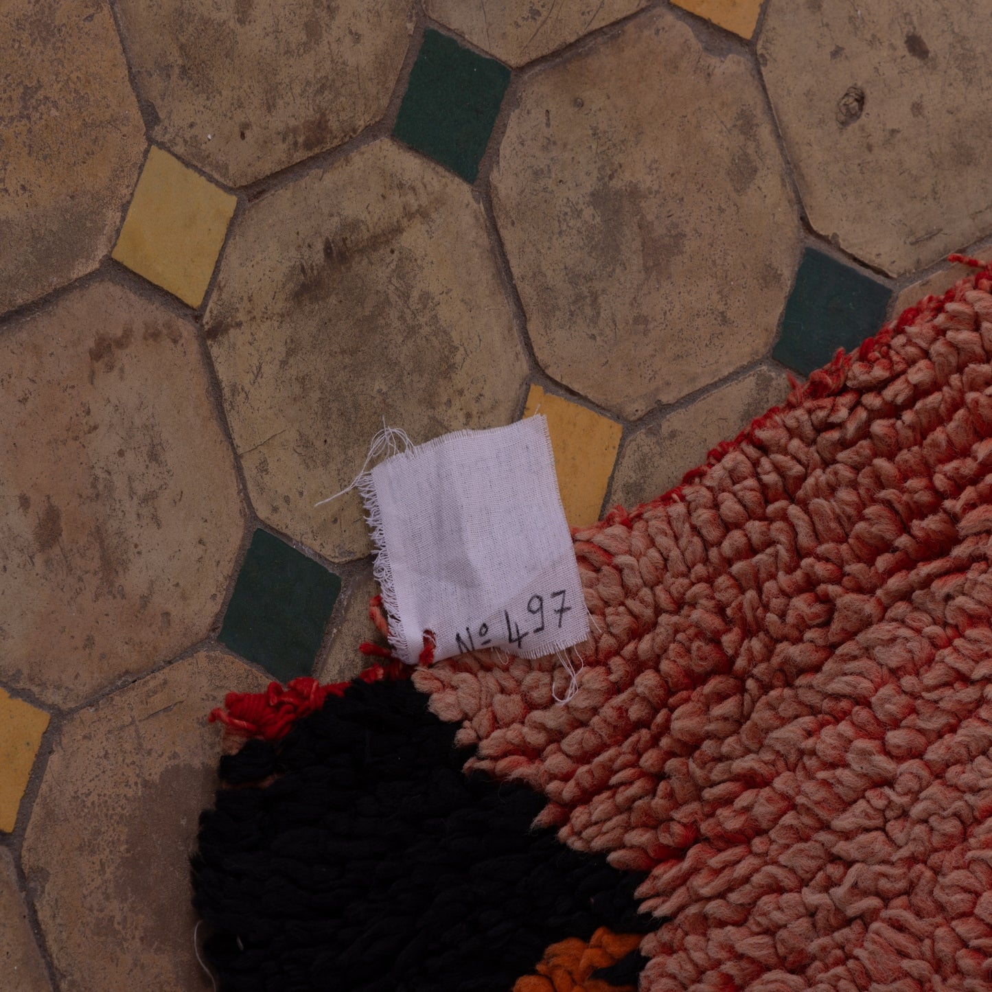 Vintage Moroccan Berber Rug – Handwoven Wool Rug with Bold Tribal Diamond Motifs & Red Accents – Boho Statement Piece