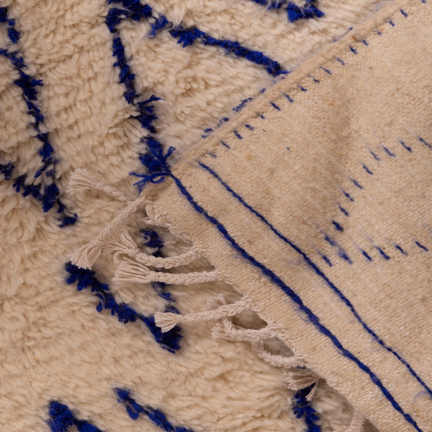 Blue Diamond Azilal Rug - Handwoven Wool & Cotton Moroccan Runner - Tribal Minimalist Berber Carpet