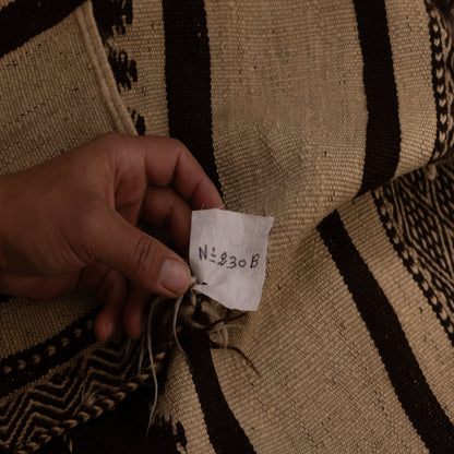 Vintage Moroccan Handwoven Wool Blanket | Berber Striped Throw | Nomadic Kilim Rug ; 11,98 ft / 4,43 ft