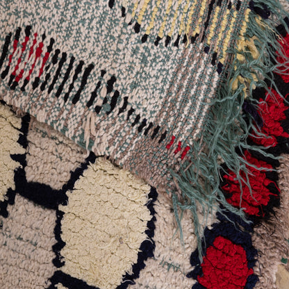 Vintage Azilal Moroccan Rug - Handwoven Wool Runner with Geometric Honeycomb Motif