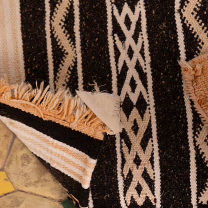 Black & Ivory Wool Corridor Runner - Modern Tribal Elegance