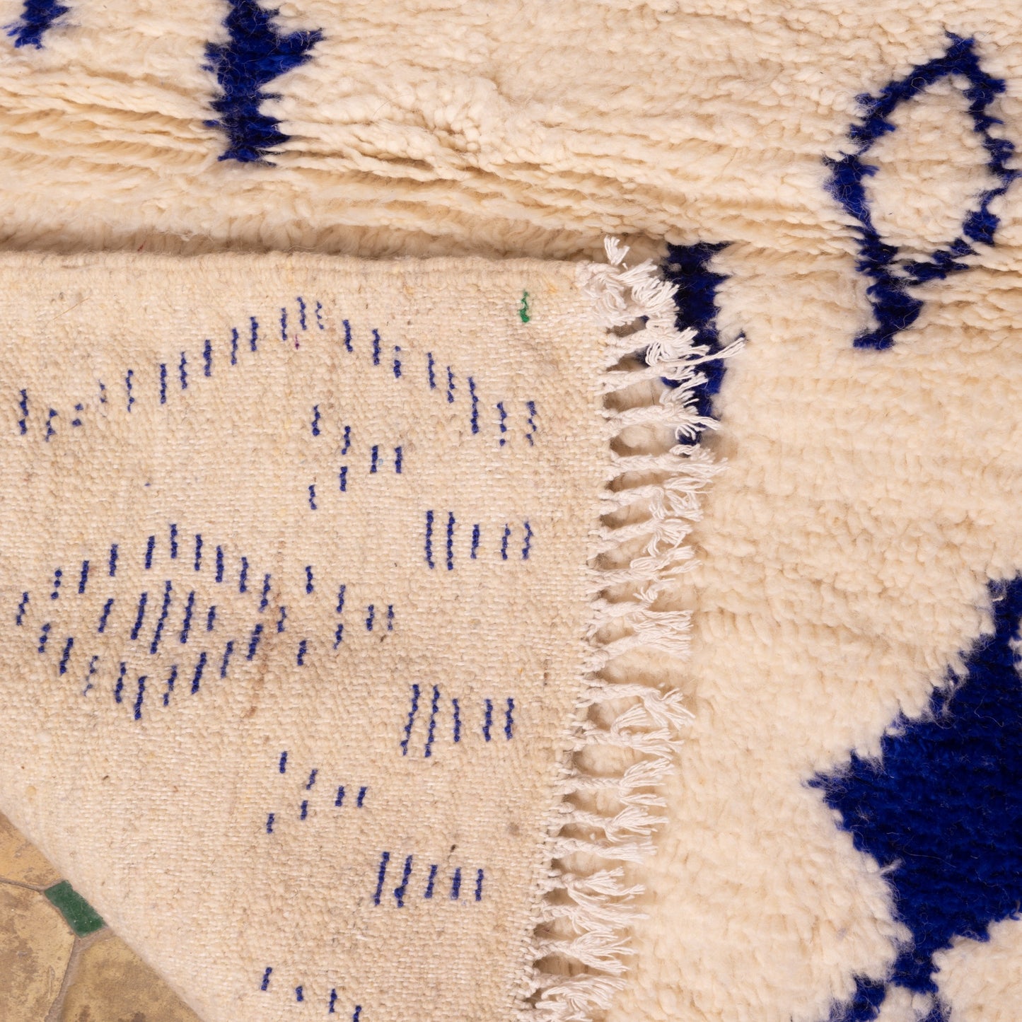 Blue Tribal Azilal Rug - Handmade Moroccan Wool & Cotton Carpet - Small Boho Berber Runner