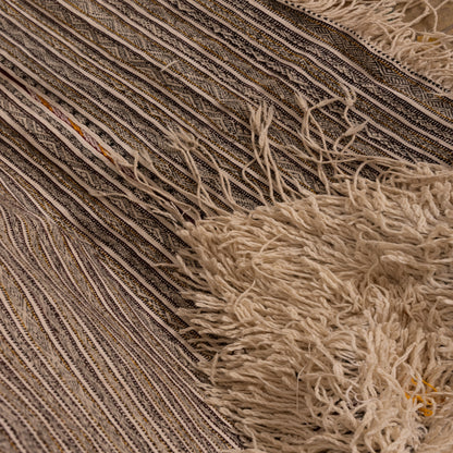 Large Vintage Moroccan Handira Wool Rug | Authentic Berber Striped Blanket | Handmade Tribal Textile ; 11,81 ft / 5,58 ft