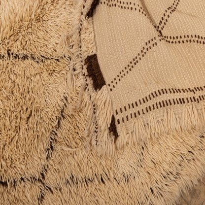 Extra Plush Beni Ourain Moroccan Rug | Thick Wool Vintage Carpet | Handwoven Diamond Pattern | Golden Beige & Brown Border | 100% Wool | Large Cozy Rug  ; 15,09 ft / 6,56 ft