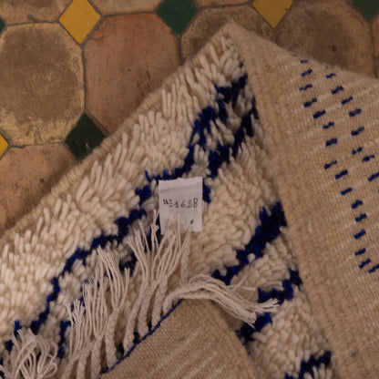 Handwoven Moroccan Wool Rug - Blue Tribal Geometric Patterns on Cream Base - Artisan Crafted