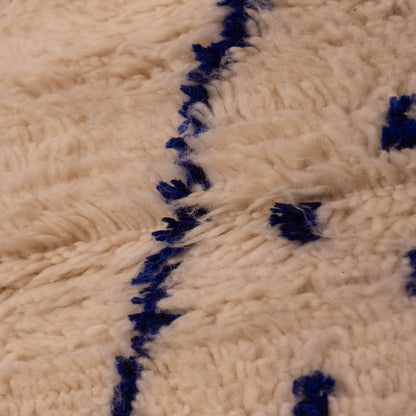 Modern Azilal Rug with Indigo Blue Tribal Motifs - 80% Wool 20% Cotton - Handwoven Moroccan Abstract Carpet - Contemporary Berber Decor