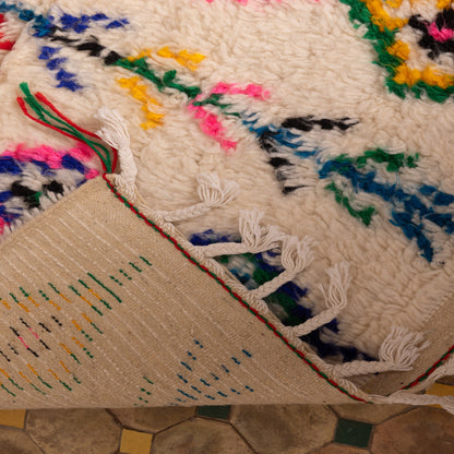 Colorful Azilal Rug - Small Handmade Moroccan Rug - 80% Wool, 20% Cotton - Boho Geometric Wall Hanging