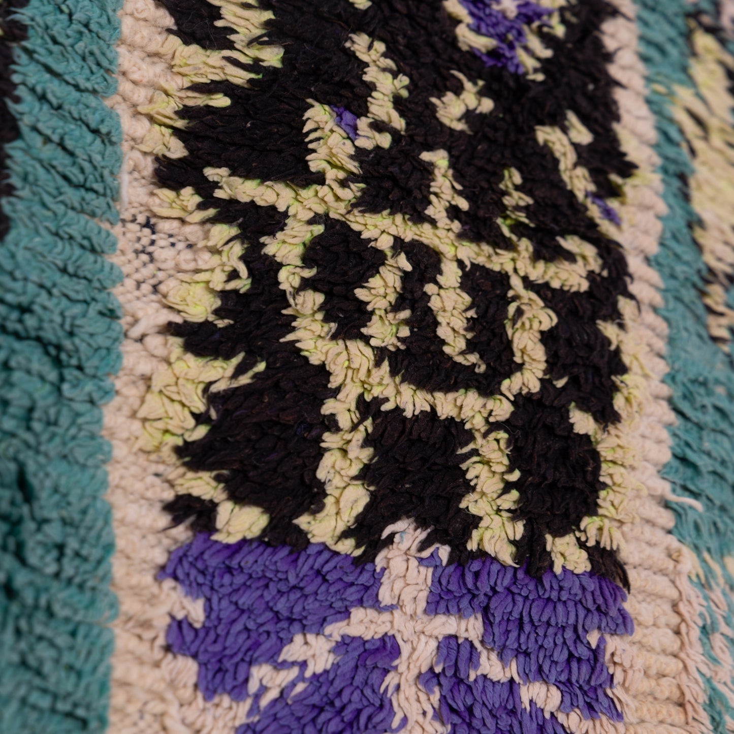 Vintage Azilal Moroccan Rug - Small Tribal Wall Hanging - Handwoven Bohemian Wool Textile in Green & Purple