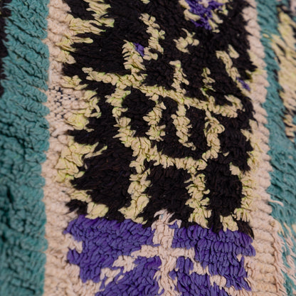 Vintage Azilal Moroccan Rug - Small Tribal Wall Hanging - Handwoven Bohemian Wool Textile in Green & Purple
