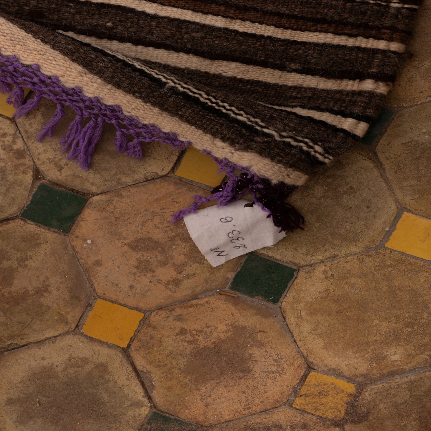 Vintage Moroccan Striped Handwoven Rug | Dark Brown Berber Wool Blanket | Authentic Nomadic Textile ; 7,05 ft / 4,27 ft