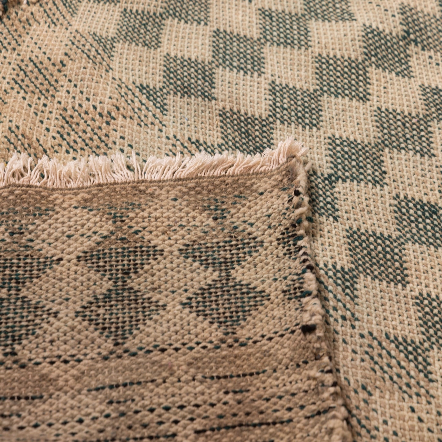 Green Geometric Wool Rug - Handwoven Corridor Accent Piece