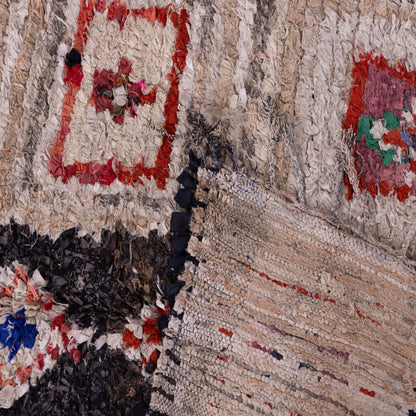 Vintage Moroccan Boucherouite Rug – Geometric Tribal Berber Carpet – Handwoven Shaggy Boho Rug