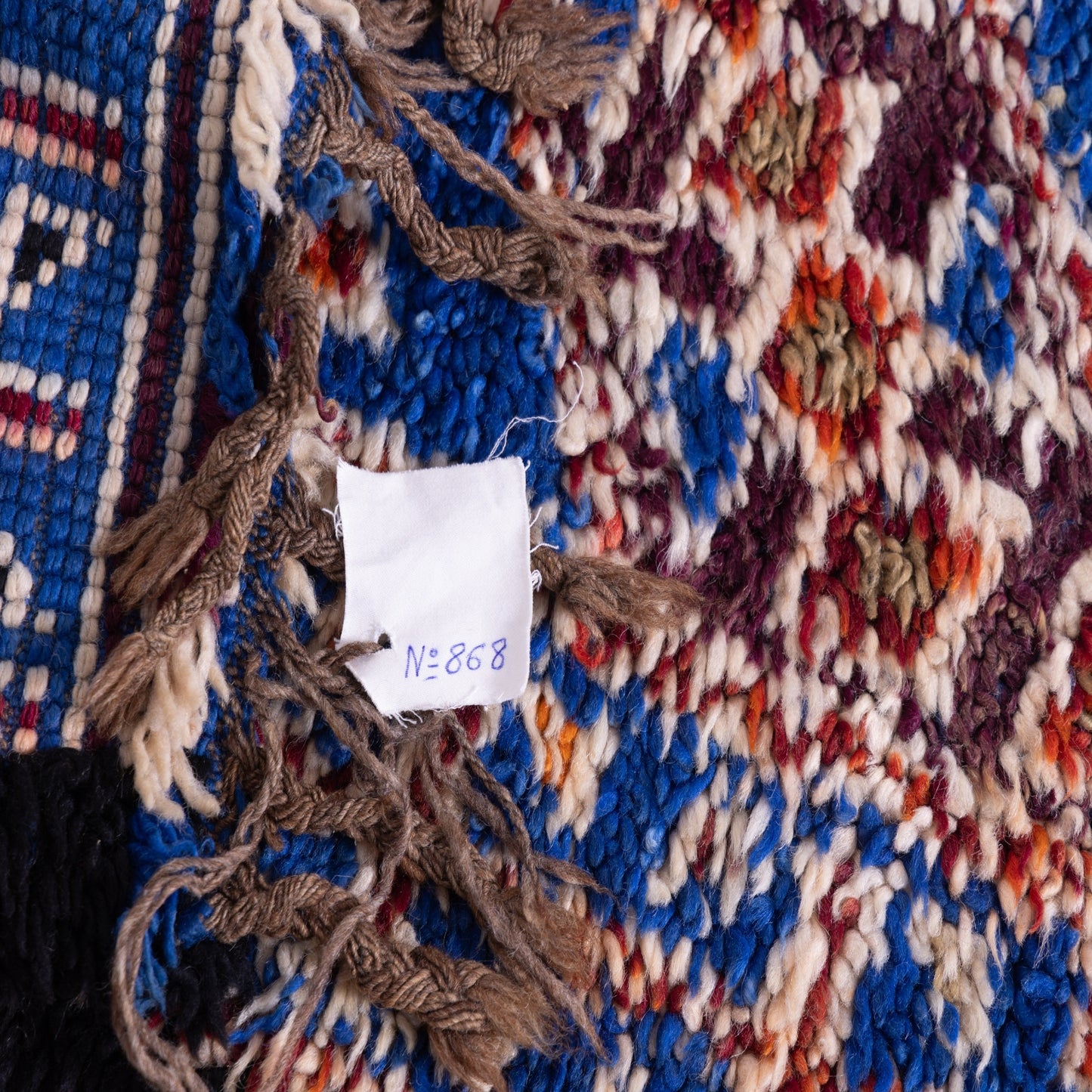 Vintage Moroccan Berber Rug – Handwoven Wool from Moyen Atlas – Geometric Diamond Pattern in Majorelle Blue – Authentic Beni Mguild Carpet