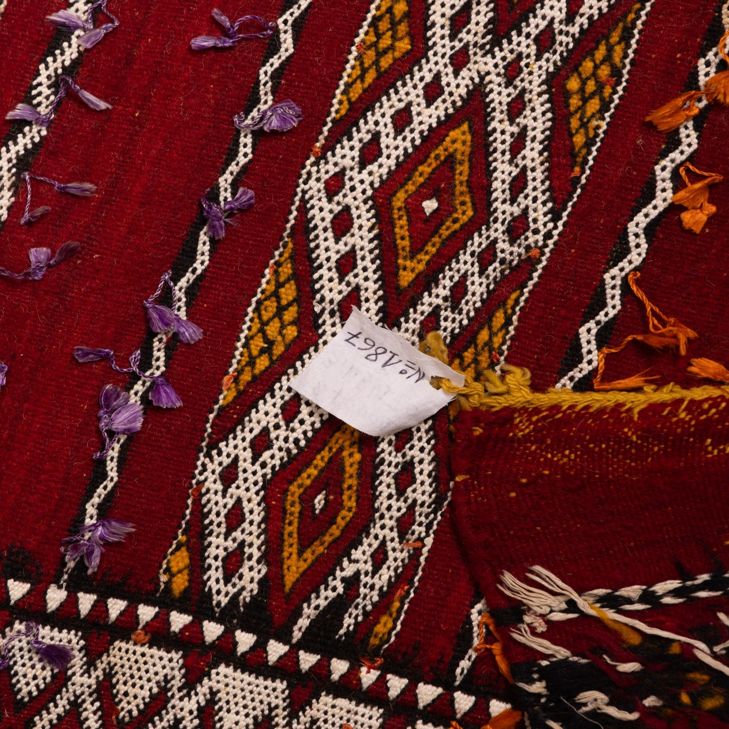 Vintage Moroccan Handwoven Kilim Rug | Red Berber Tribal Carpet with Geometric Patterns ; 11,32 ft / 5,58 ft