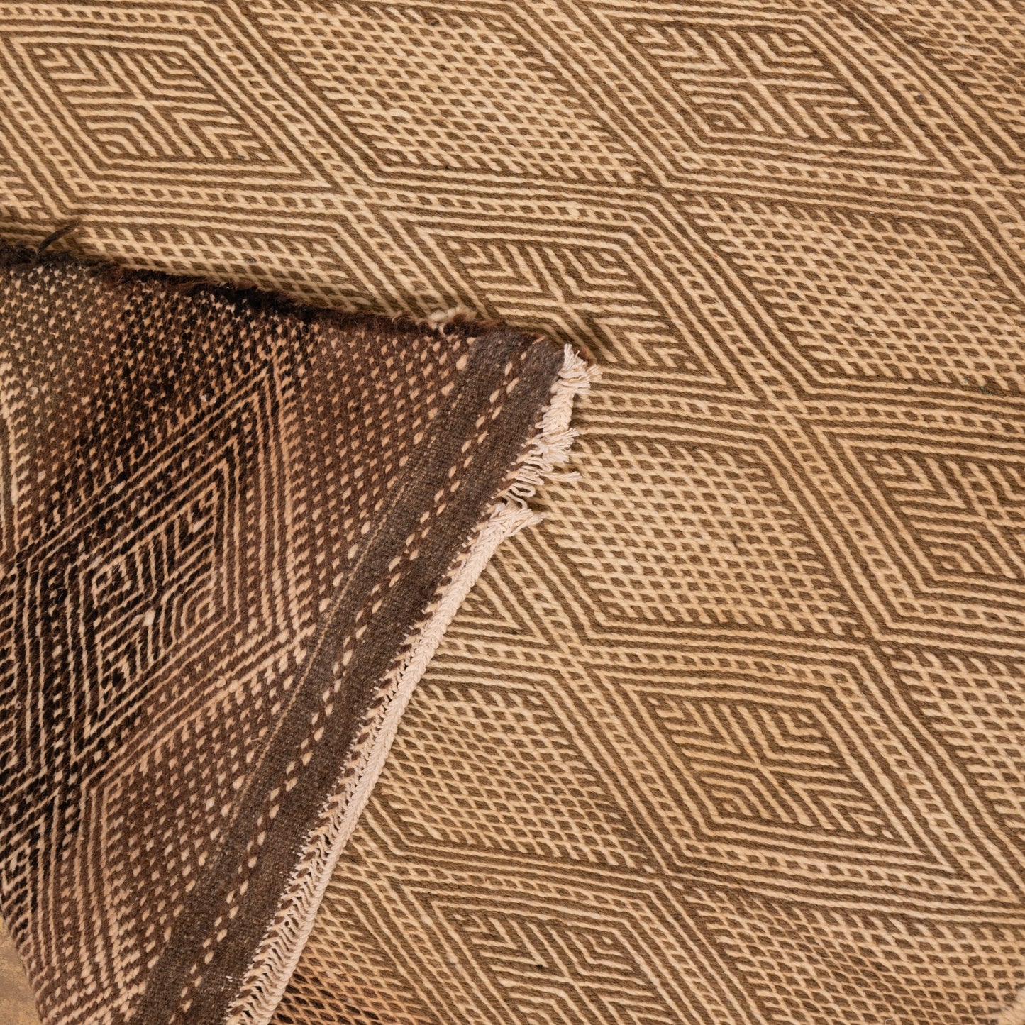 Natural Wool Corridor Runner - Handwoven Moroccan Rug in Beige & Brown