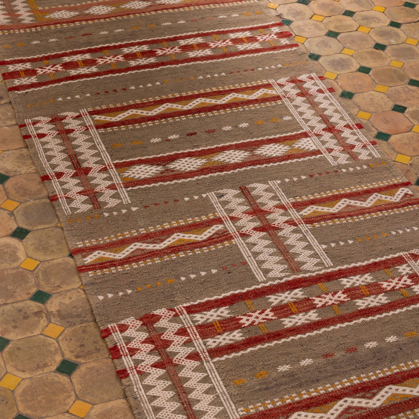 Striped Geometric Corridor Rug - 100% Wool Handwoven Runner
