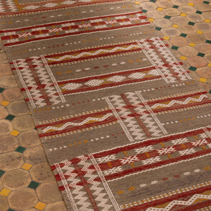 Striped Geometric Corridor Rug - 100% Wool Handwoven Runner
