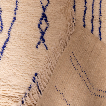 Minimalist Azilal Rug in Blue - Handwoven Moroccan Wool & Cotton Carpet - Boho Modern Tribal Wall Hanging or Mat