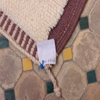 Minimalist Moroccan Wool Rug – Handwoven Berber Beni Ourain Style – Cream with Geometric Brown Lines – Boho Chic Decor