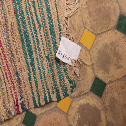 Vintage Moroccan Boucherouite Rug – Handwoven Berber Rag Rug with Earthy Stripes ; 4,59 ft / 3,28 ft